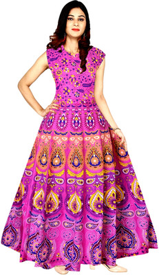 Parth Fashion Women Fit and Flare Pink Maxi/Full Length Dress