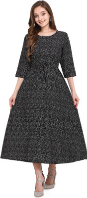 HouseOfCommon Women A-line Black Midi/Calf Length Dress