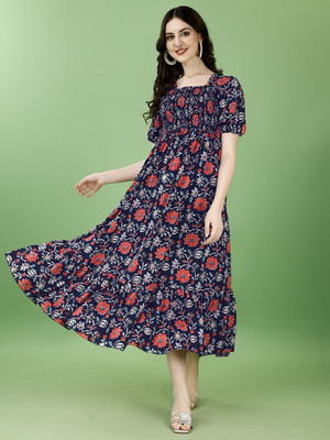 Moda Rapido Women Fit and Flare Blue Knee Length Dress
