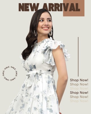 MISS AYSE Women A-line Grey, Light Blue, White Dress