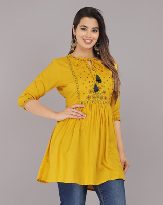 nagma Casual Embroidered Women Yellow Top