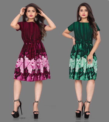 tanvi creation Women Fit and Flare Green Midi/Calf Length Dress