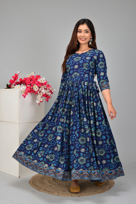 vijay garments Women Fit and Flare Dark Green Midi/Calf Length Dress