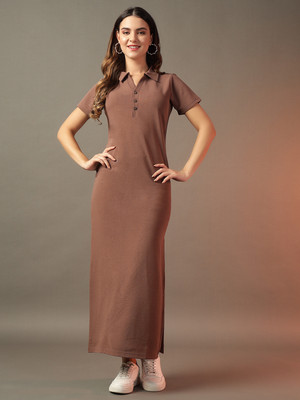 METRONAUT Women Bodycon Brown Maxi/Full Length Dress
