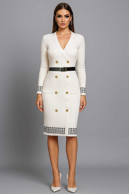 KIYAN NXT GENE Women Bodycon White Midi/Calf Length Dress