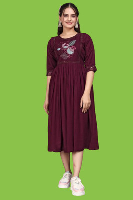 HouseOfCommon Women Fit and Flare Multicolor Midi/Calf Length Dress