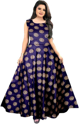 HouseOfCommon Women Fit and Flare Blue Maxi/Full Length Dress