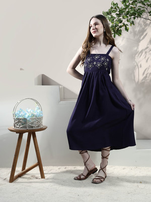 ATHENA Women A-line Purple Midi/Calf Length Dress