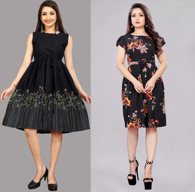 Modli 20 Fashion Women Fit and Flare Multicolor Above Knee/Mid Thigh Length Dress