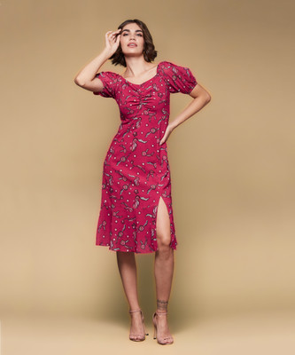 Miss Chase Women Fit and Flare Multicolor Midi/Calf Length Dress