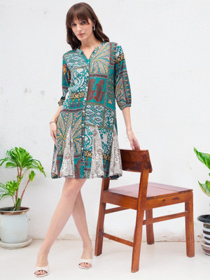 all about you Women A-line Multicolor Above Knee/Mid Thigh Length Dress