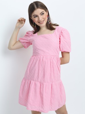 Tokyo Talkies Women Skater Pink Dress