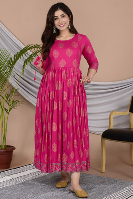 METRONAUT Women Fit and Flare Pink Midi/Calf Length Dress