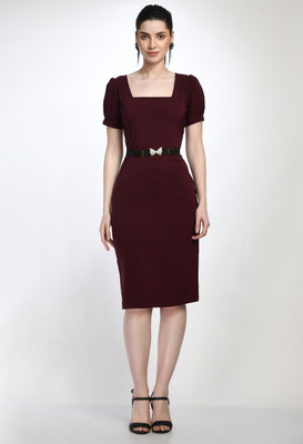 Avyola Women Bodycon Maroon Knee Length Dress