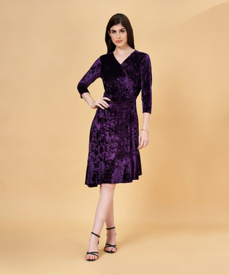 Annabelle by Pantaloons Women A-line Purple Below Knee Dress