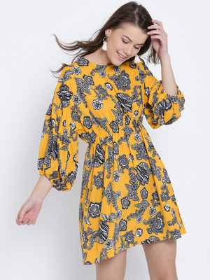 Sera Women Balloon/Bubble Yellow Above Knee/Mid Thigh Length Dress