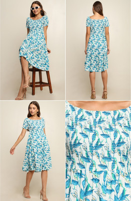 NG Fashion Women Fit and Flare Green Knee Length Dress