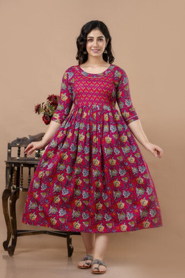 AAVRITTIQUEENS Women Fit and Flare Multicolor Midi/Calf Length Dress