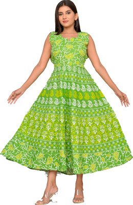 Siya Enterprises Women Fit and Flare Green Maxi/Full Length Dress