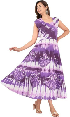 Tankavi Women Fit and Flare Purple Knee Length Dress
