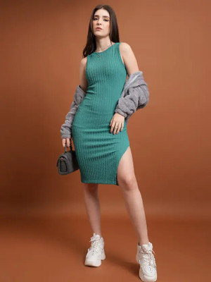 ZEUGEN Women Bodycon Green Knee Length Dress