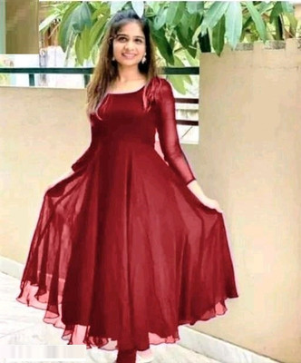 apnafashion Women Solid Anarkali Kurta(Maroon)