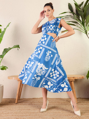Uptownie Women Fit and Flare Blue Midi/Calf Length Dress