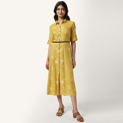 Akkriti by Pantaloons Women Shirt Yellow, White Midi/Calf Length Dress