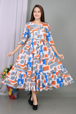 ITC FASHION Women Fit and Flare Multicolor Midi/Calf Length Dress