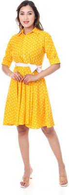 Srk Poshak Women Ethnic Dress Yellow Above Knee/Mid Thigh Length Dress