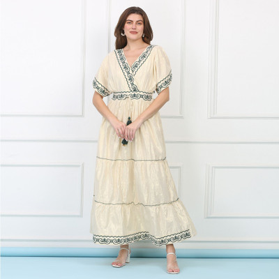 Majestic By Baani Women Fit and Flare Beige Maxi/Full Length Dress