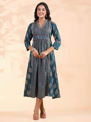 VBUYZ Women A-line Blue Midi/Calf Length Dress