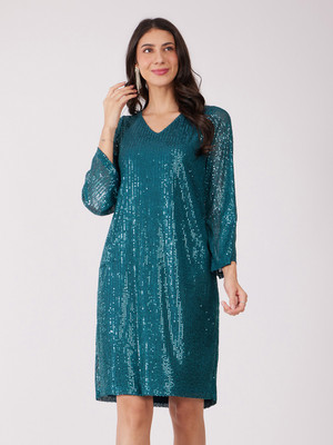 Fable Street Women A-line Blue Knee Length Dress