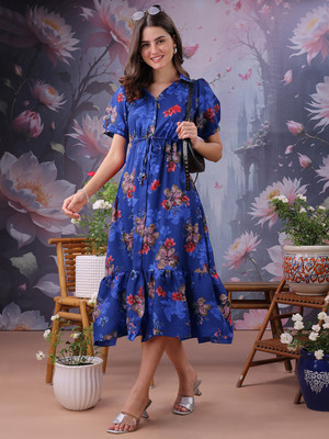 Deklook Women Fit and Flare Blue Mini/Short Dress