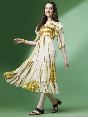 Fashion2wear Women Fit and Flare Yellow Ankle Length Dress