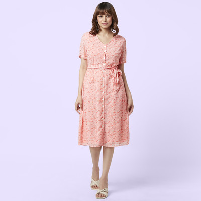 YU by Pantaloons Women Fit and Flare Pink Above Knee/Mid Thigh Length Dress