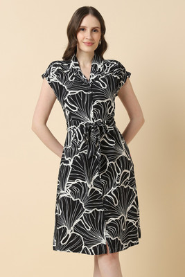 Allen Solly Women Fit and Flare Black Knee Length Dress