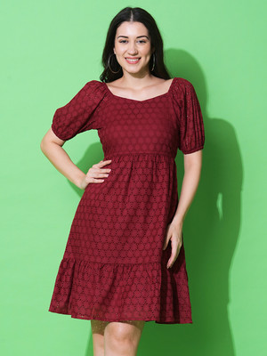 Globus Women A-line Maroon Knee Length Dress