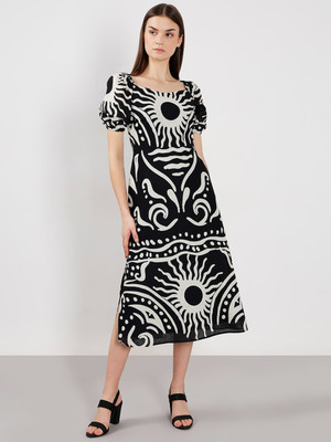 VERO MODA Women Fit and Flare Black Midi/Calf Length Dress