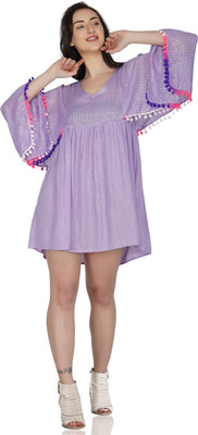 Boho Girl Women A-line Purple Above Knee/Mid Thigh Length Dress