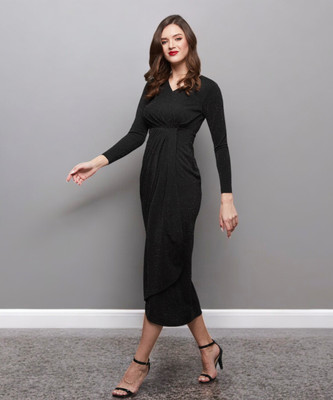 Miss Chase Women Asymmetric Black Maxi/Full Length Dress