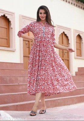 BOMBAY SPEED Women Fit and Flare Red Midi/Calf Length Dress
