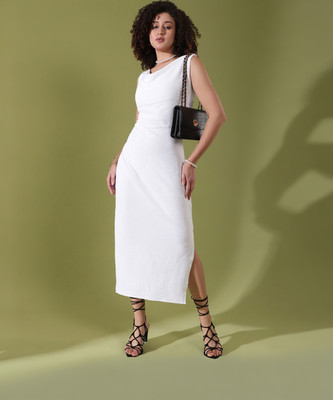 Selvia Women Bodycon White Midi/Calf Length Dress