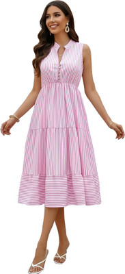 GENEALO Women A-line Pink Midi/Calf Length Dress