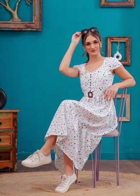 Highlight fashion export Women Fit and Flare Light Blue Midi/Calf Length Dress
