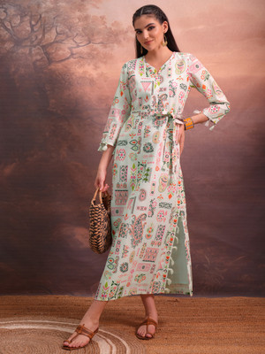 Vishudh Women A-line Multicolor Maxi/Full Length Dress