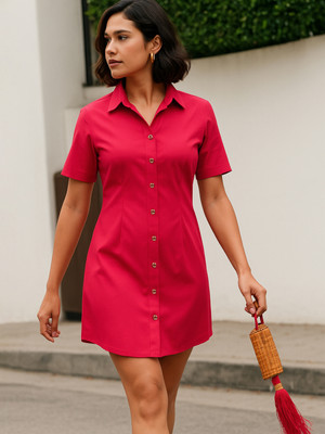 SASSAFRAS Women Shirt Red Above Knee/Mid Thigh Length Dress
