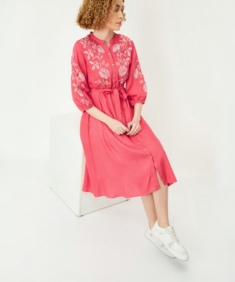 MAX Women A-line Pink Below Knee Dress