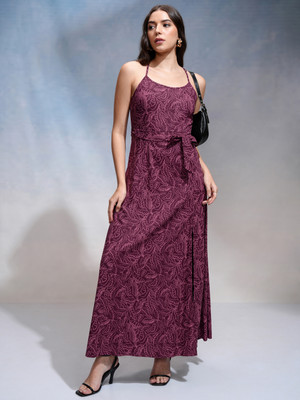 Tokyo Talkies Women Fit and Flare Purple Maxi/Full Length Dress