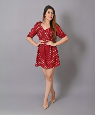 IQRAAR Women Fit and Flare Red Mini/Short Dress